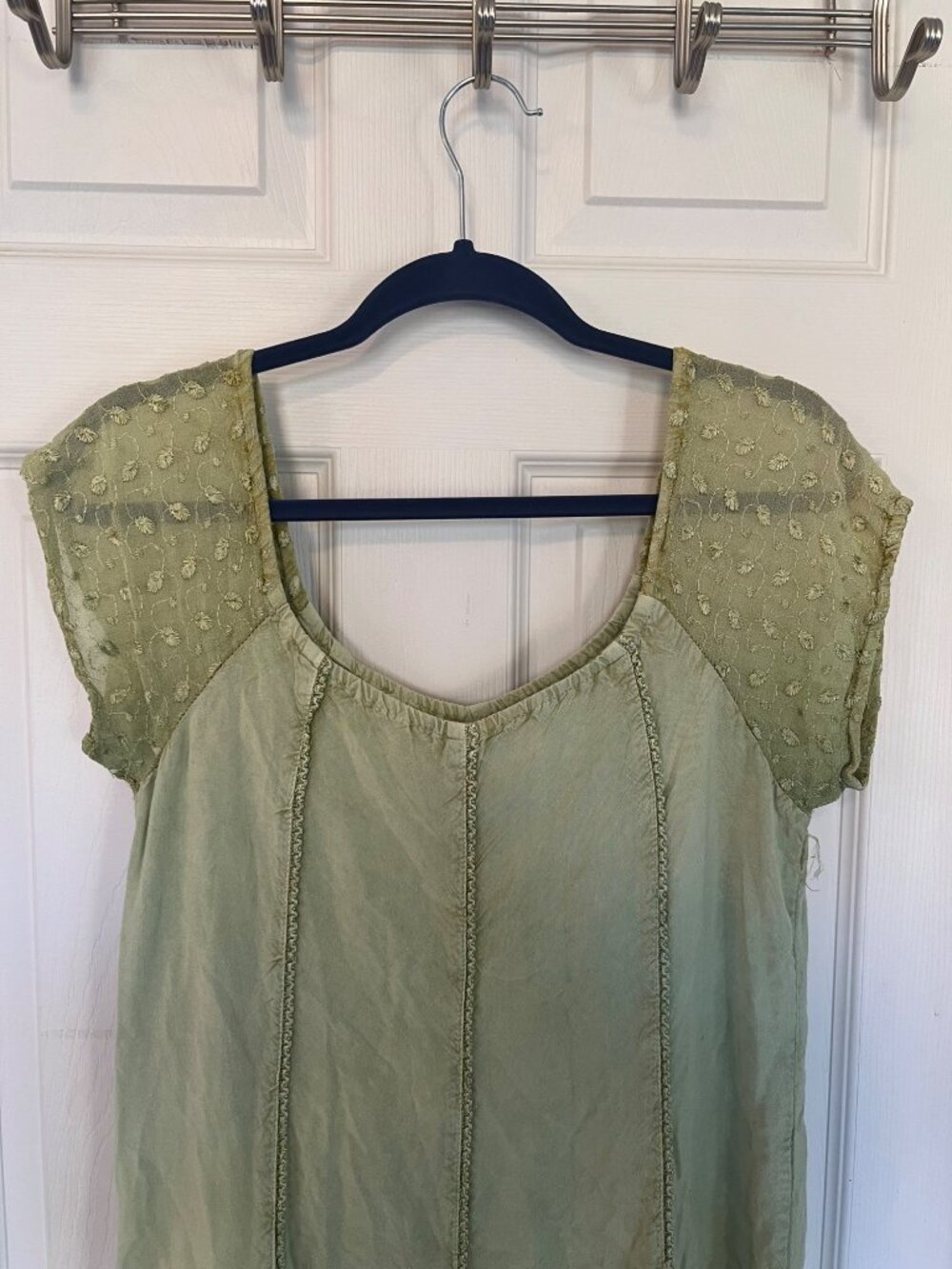 Sacred Threads Green Cap Sleeve Bohemian Mini Dress One Size Fairy Whimsy Hippi - Picture 2 of 12